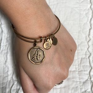 ALEX AND ANI Gold “A” Initial Wire Bangle Bracelet